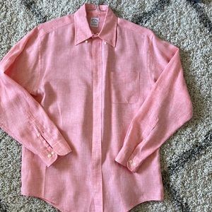 New Mens Brooks Brothers Long Sleeve 100% Irish Linen Button front Shirt Coral M